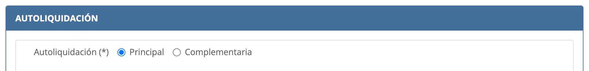 Блок Autoliquidación: выбран Principal